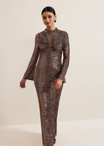 Phase Eight Renila Sequin Long Sleeved Dress Multicolor Canada | YFGVQB-547